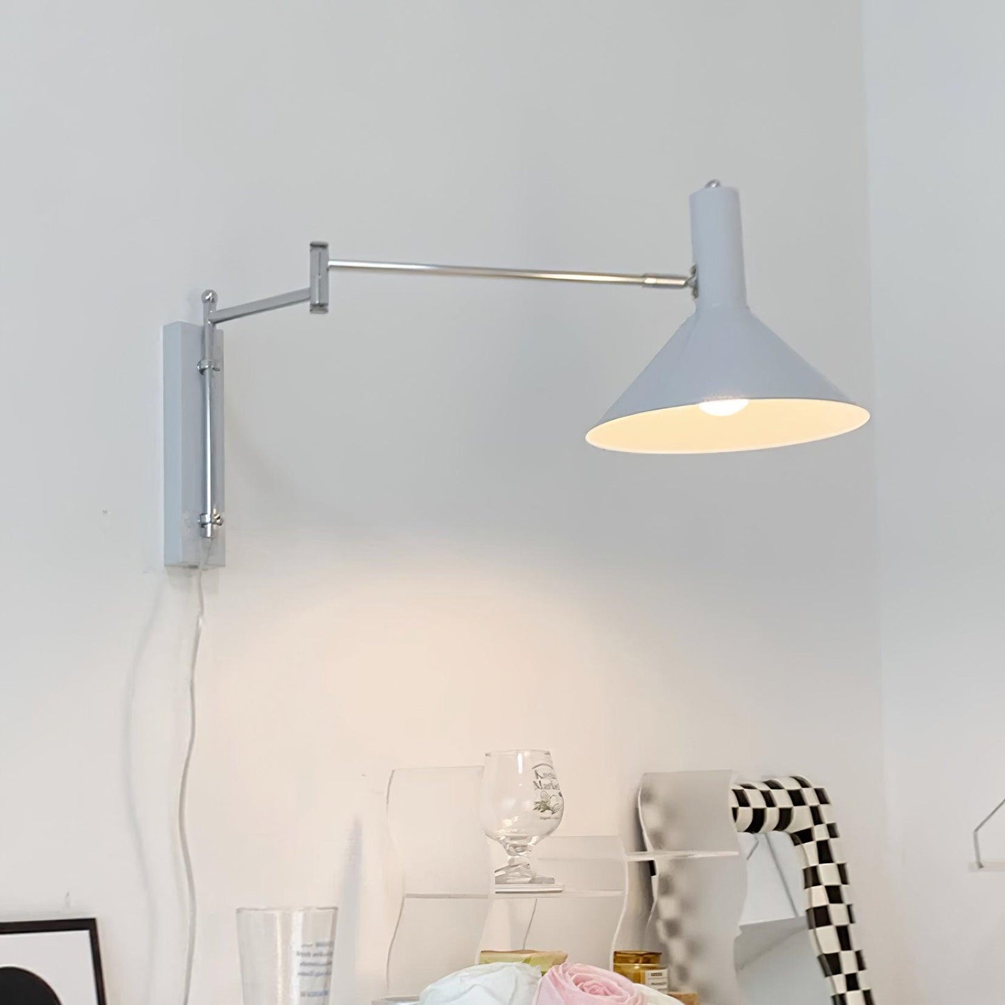 Adjustable Metal Wall Lamp | Modern Swing Arm Sconce for Bedroom or Living Room