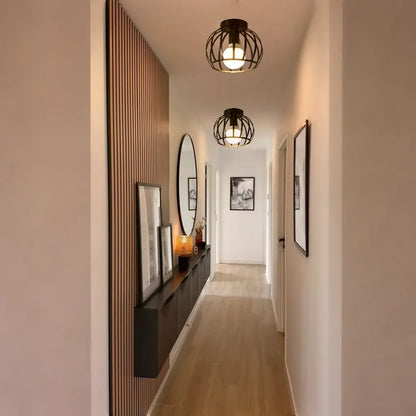 Industrial Black Ceiling Lamp | Modern Flush Mount for Hallway or Bedroom