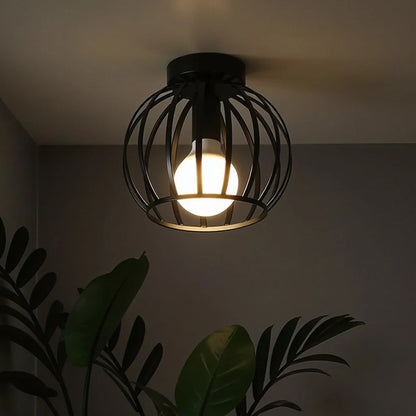 Industrial Black Ceiling Lamp | Modern Flush Mount for Hallway or Bedroom
