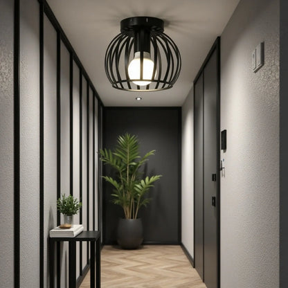Industrial Black Ceiling Lamp | Modern Flush Mount for Hallway or Bedroom