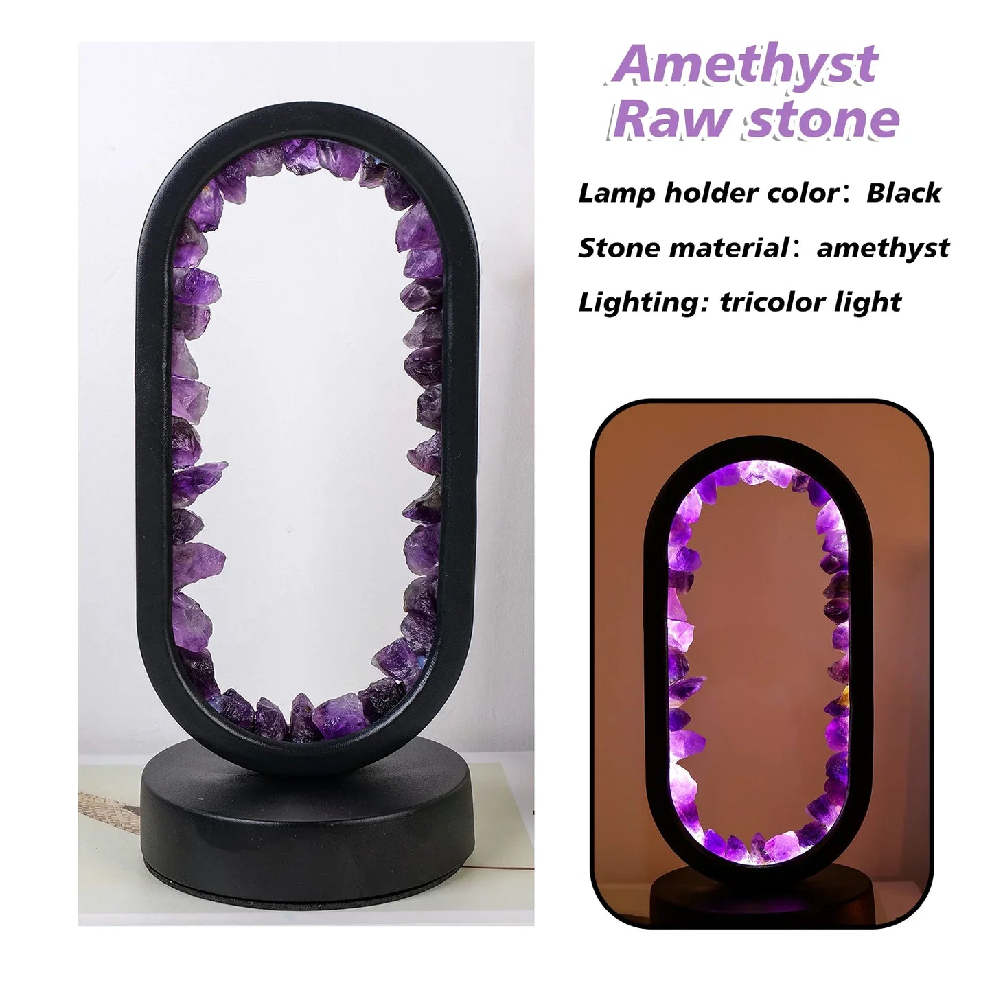 Natural Amethyst Desk Lamp | Calming Crystal Light for Bedroom or Living Room