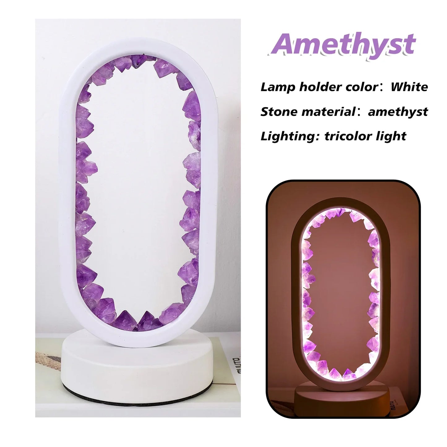 Natural Amethyst Desk Lamp | Calming Crystal Light for Bedroom or Living Room