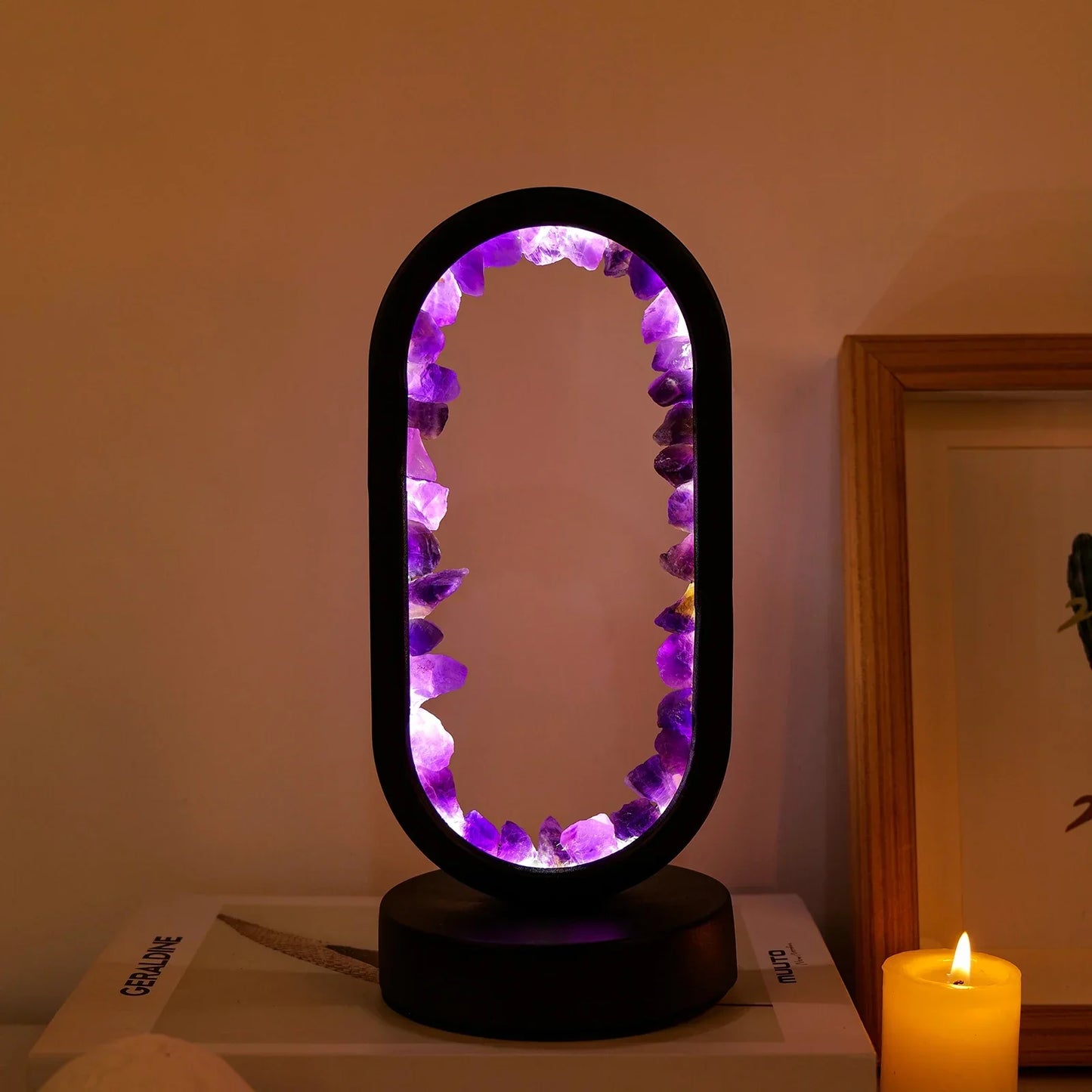 Natural Amethyst Desk Lamp | Calming Crystal Light for Bedroom or Living Room