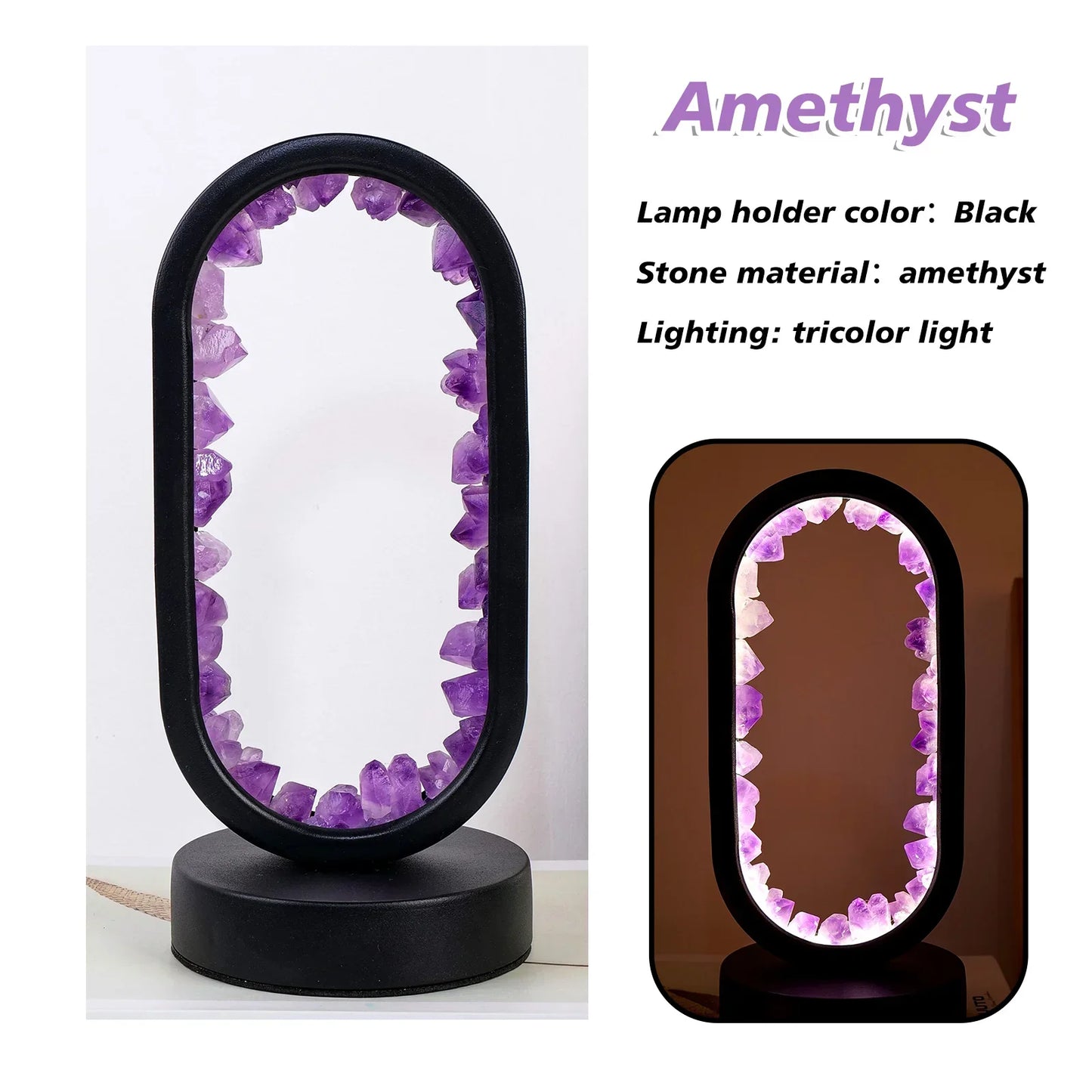 Natural Amethyst Desk Lamp | Calming Crystal Light for Bedroom or Living Room