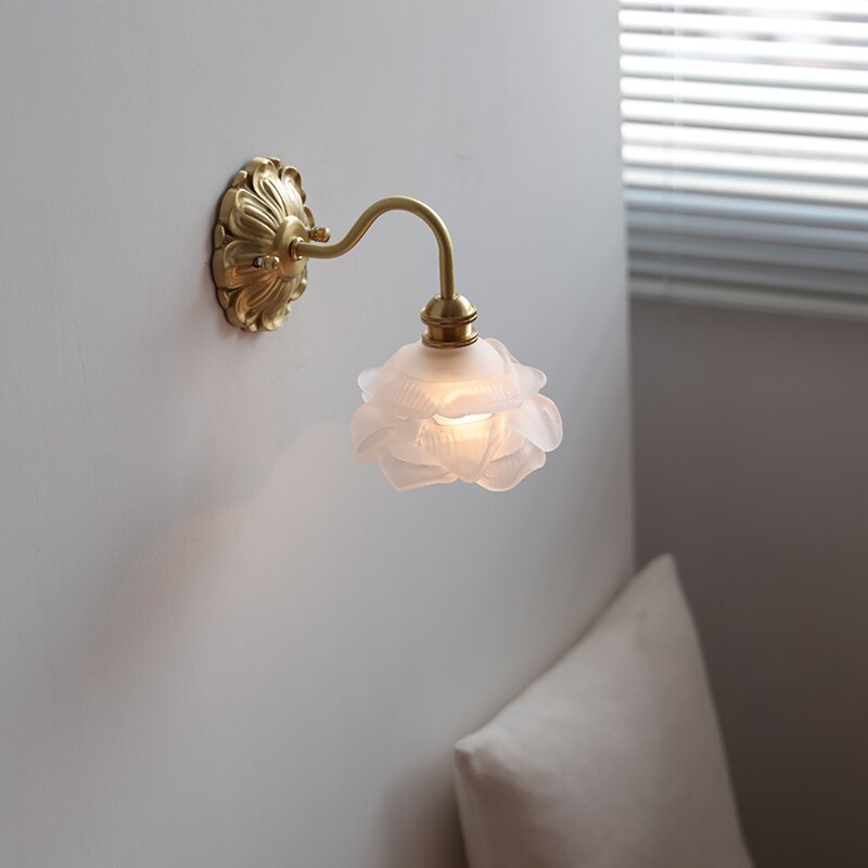 Vintage Glass Flower Wall Light Sconce | Classic Lamp for Bedroom and Living Room