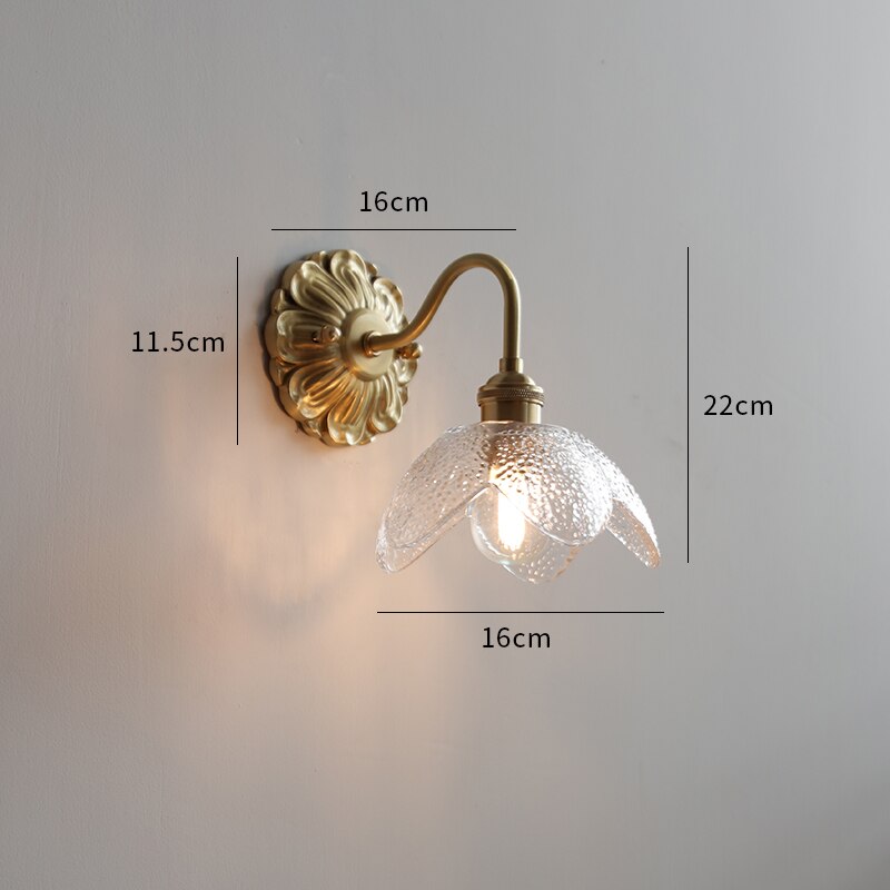 Vintage Glass Flower Wall Light Sconce | Classic Lamp for Bedroom and Living Room
