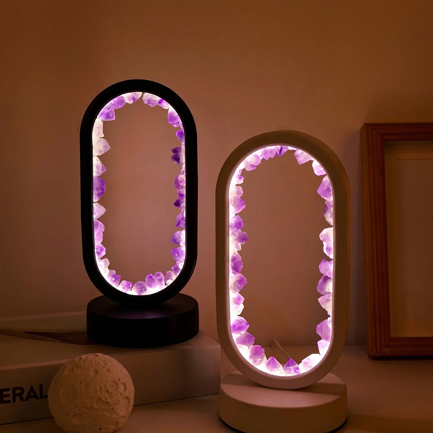 Natural Amethyst Desk Lamp | Calming Crystal Light for Bedroom or Living Room