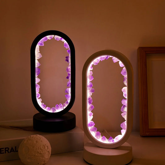 Natural Amethyst Desk Lamp | Calming Crystal Light for Bedroom or Living Room