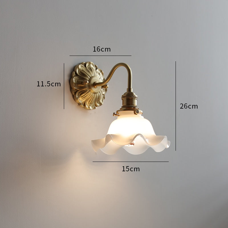 Vintage Glass Flower Wall Light Sconce | Classic Lamp for Bedroom and Living Room