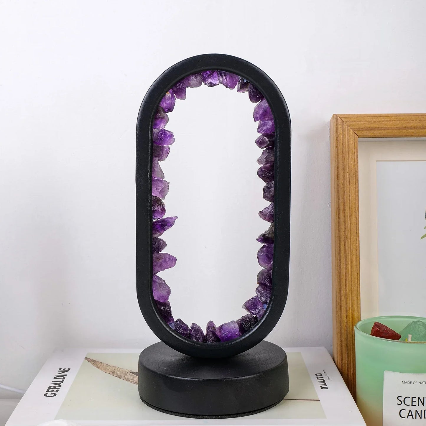 Natural Amethyst Desk Lamp | Calming Crystal Light for Bedroom or Living Room