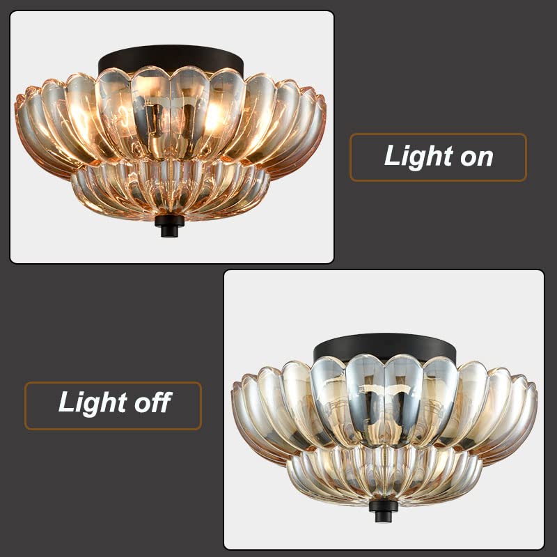 Vintage Amber Glass Semi Flush Ceiling Light for Bedroom | Classic Ceiling Lamp Design