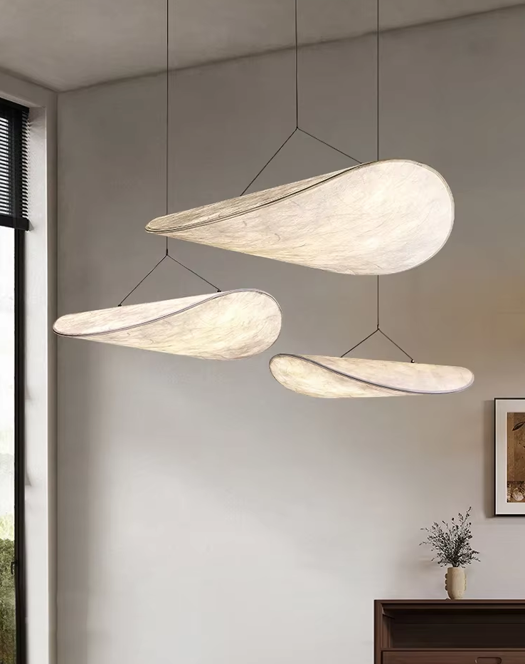 Japandi Style Silk Ceiling Lamp | Modern Fabric Chandelier for Living or Dining Room