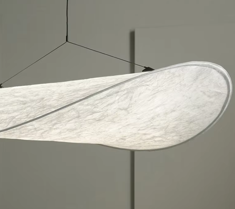 Japandi Style Silk Ceiling Lamp | Modern Fabric Chandelier for Living or Dining Room