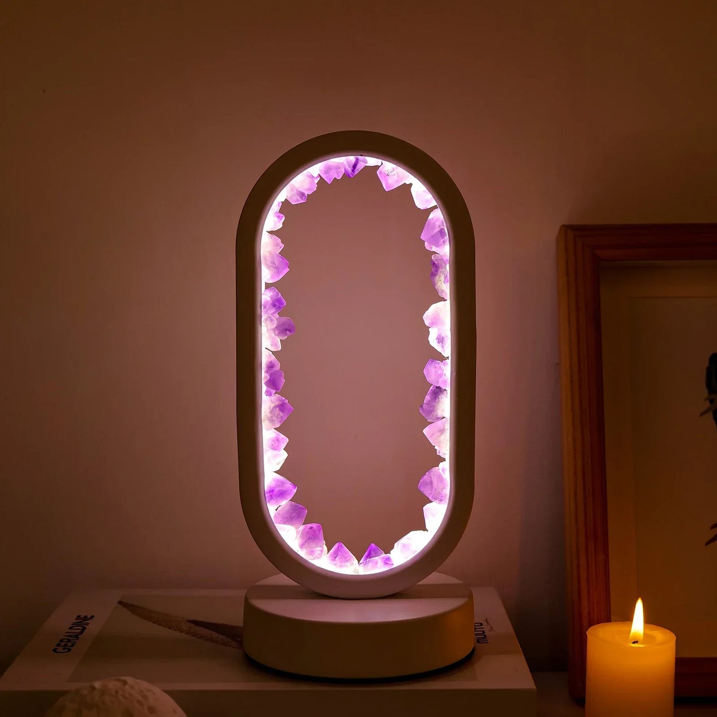 Natural Amethyst Desk Lamp | Calming Crystal Light for Bedroom or Living Room