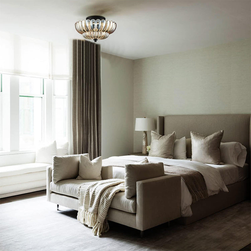 Vintage Amber Glass Semi Flush Ceiling Light for Bedroom | Classic Ceiling Lamp Design