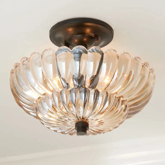 Vintage Amber Glass Semi Flush Ceiling Light for Bedroom | Classic Ceiling Lamp Design