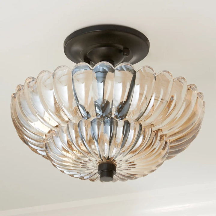 Vintage Amber Glass Semi Flush Ceiling Light for Bedroom | Classic Ceiling Lamp Design