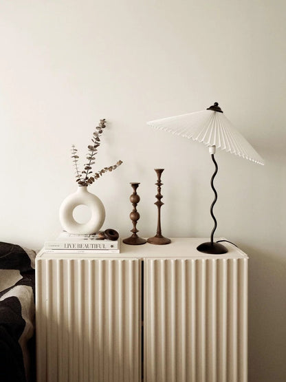 Pleated Table Lamp | Nordic Origami Style with Curved Wavy Base
