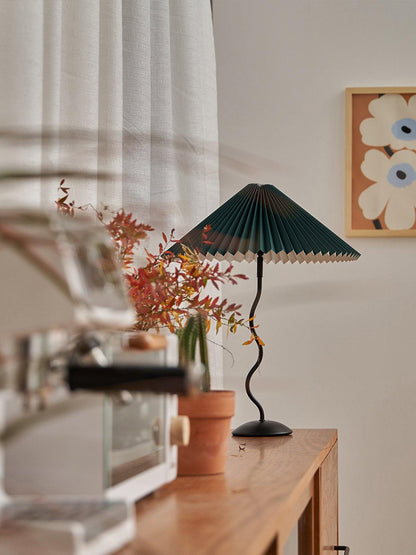 Pleated Table Lamp | Nordic Origami Style with Curved Wavy Base