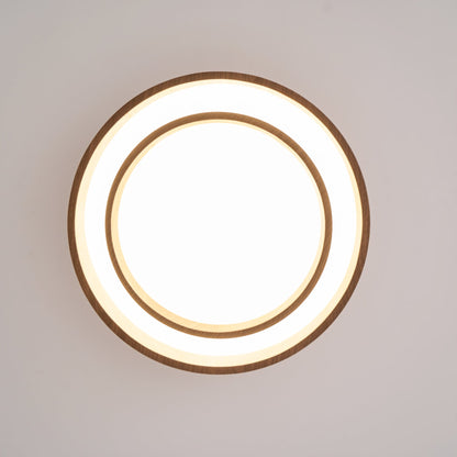 Modern Round Ceiling Light in Walnut Effect | Flush Mount LED Ceiling Lamp