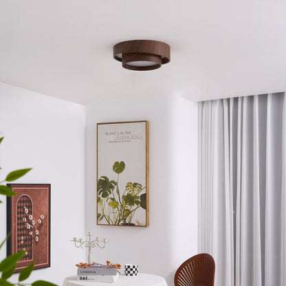 Modern Round Ceiling Light in Walnut Effect | Flush Mount LED Ceiling Lamp