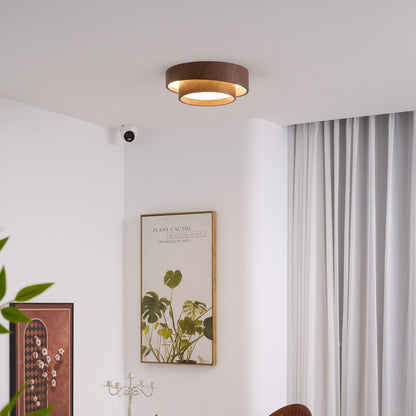 Modern Round Ceiling Light in Walnut Effect | Flush Mount LED Ceiling Lamp