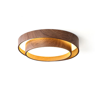 Modern Round Ceiling Light in Walnut Effect | Flush Mount LED Ceiling Lamp