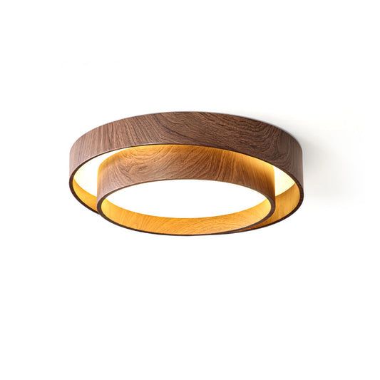 Modern Round Ceiling Light in Walnut Effect | Flush Mount LED Ceiling Lamp