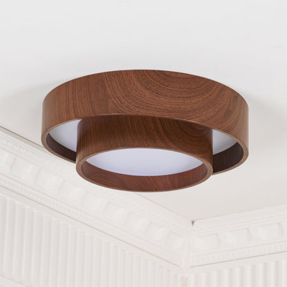 Modern Round Ceiling Light in Walnut Effect | Flush Mount LED Ceiling Lamp
