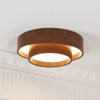 Modern Round Ceiling Light in Walnut Effect | Flush Mount LED Ceiling Lamp