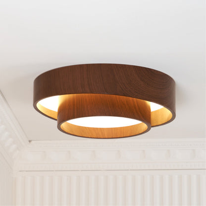 Modern Round Ceiling Light in Walnut Effect | Flush Mount LED Ceiling Lamp