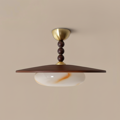 Modern Wood and Alabaster Ceiling Light | Elegant LED Lamp for Dining or Living Room