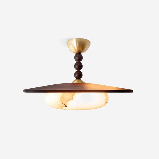 Modern Wood and Alabaster Ceiling Light | Elegant LED Lamp for Dining or Living Room