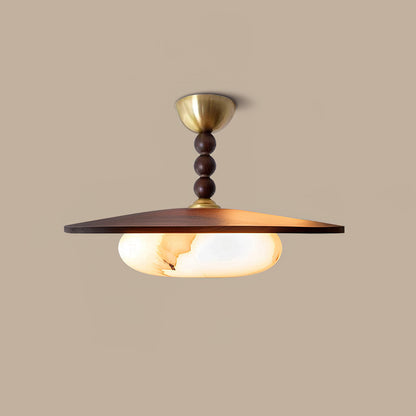 Modern Wood and Alabaster Ceiling Light | Elegant LED Lamp for Dining or Living Room