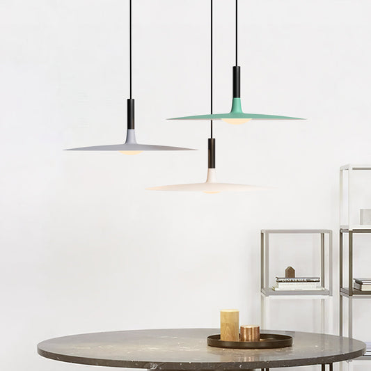 Modern Flat Pendant Ceiling Light with Wide Lampshade | Creative Dining Room Lamp