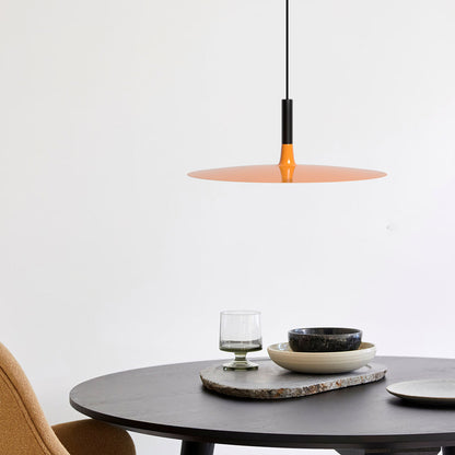 Modern Flat Pendant Ceiling Light with Wide Lampshade | Creative Dining Room Lamp