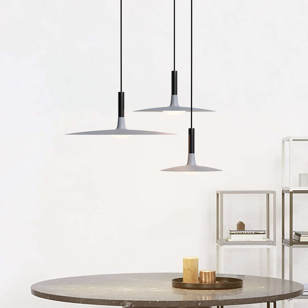 Modern Flat Pendant Ceiling Light with Wide Lampshade | Creative Dining Room Lamp