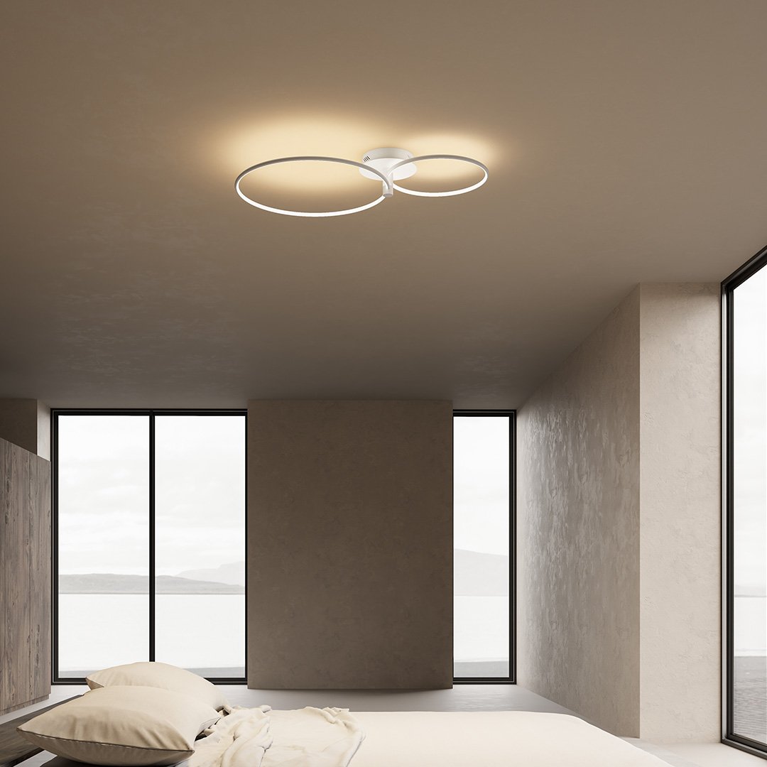 Modern Double Ring LED Ceiling Light | Dimmable Bedroom Living Room Lamp