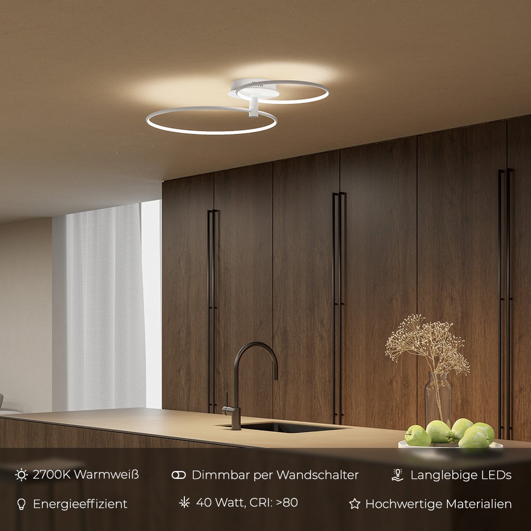Modern Double Ring LED Ceiling Light | Dimmable Bedroom Living Room Lamp
