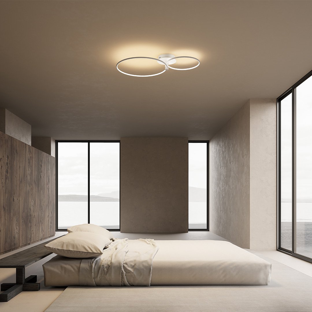 Modern Double Ring LED Ceiling Light | Dimmable Bedroom Living Room Lamp
