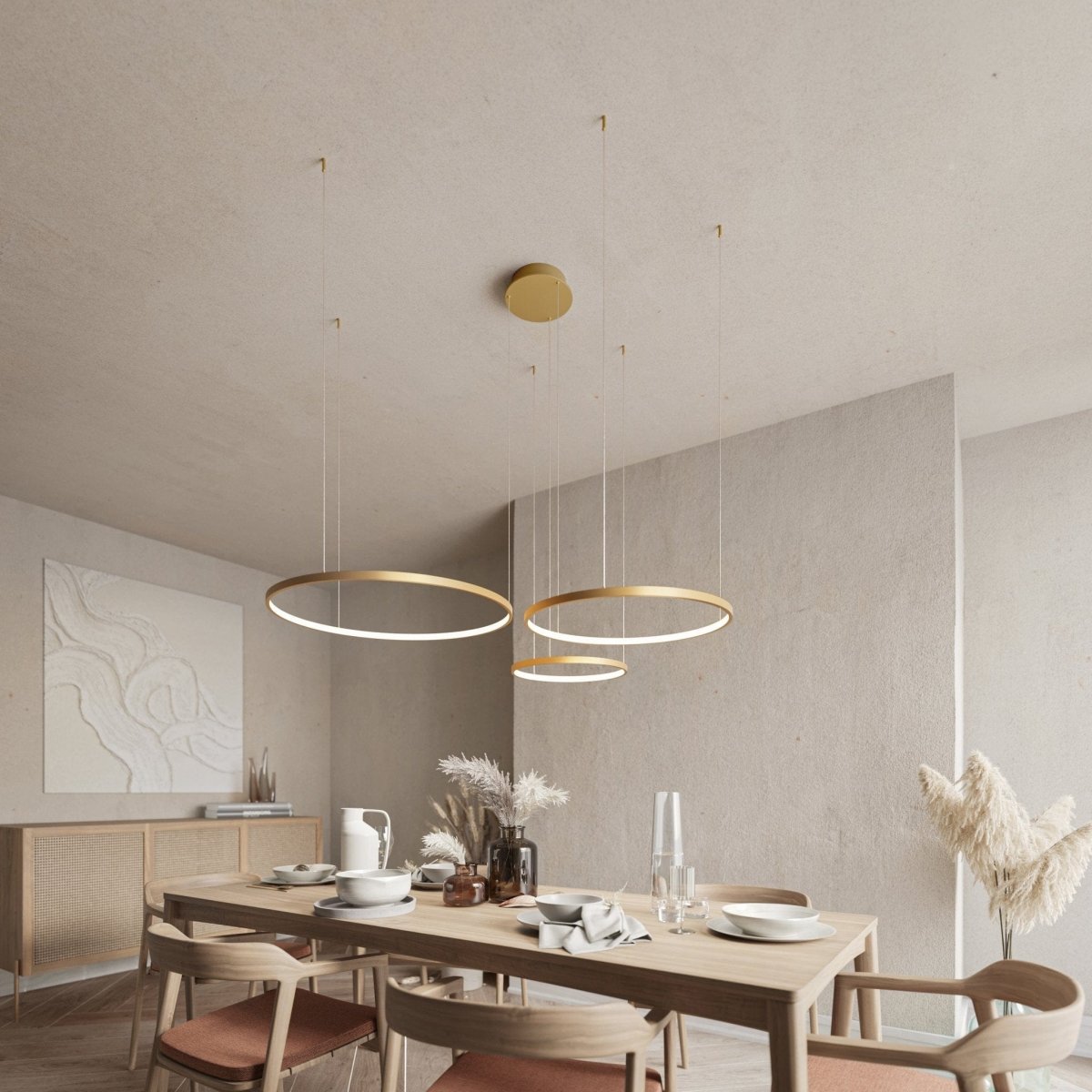 Modern LED Ring Chandelier | Contemporary Dimmable Dining Room Ceiling Light
