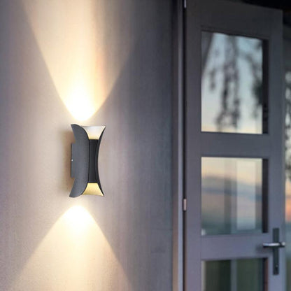 Outdoor LED Wall Sconce in Modern Curved Design | Waterproof Up and Down Wall Light