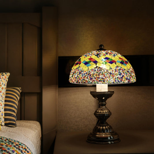 Tiffany Style Floral Mosaic Table Lamp | Colourful Stained Glass Bedside Light