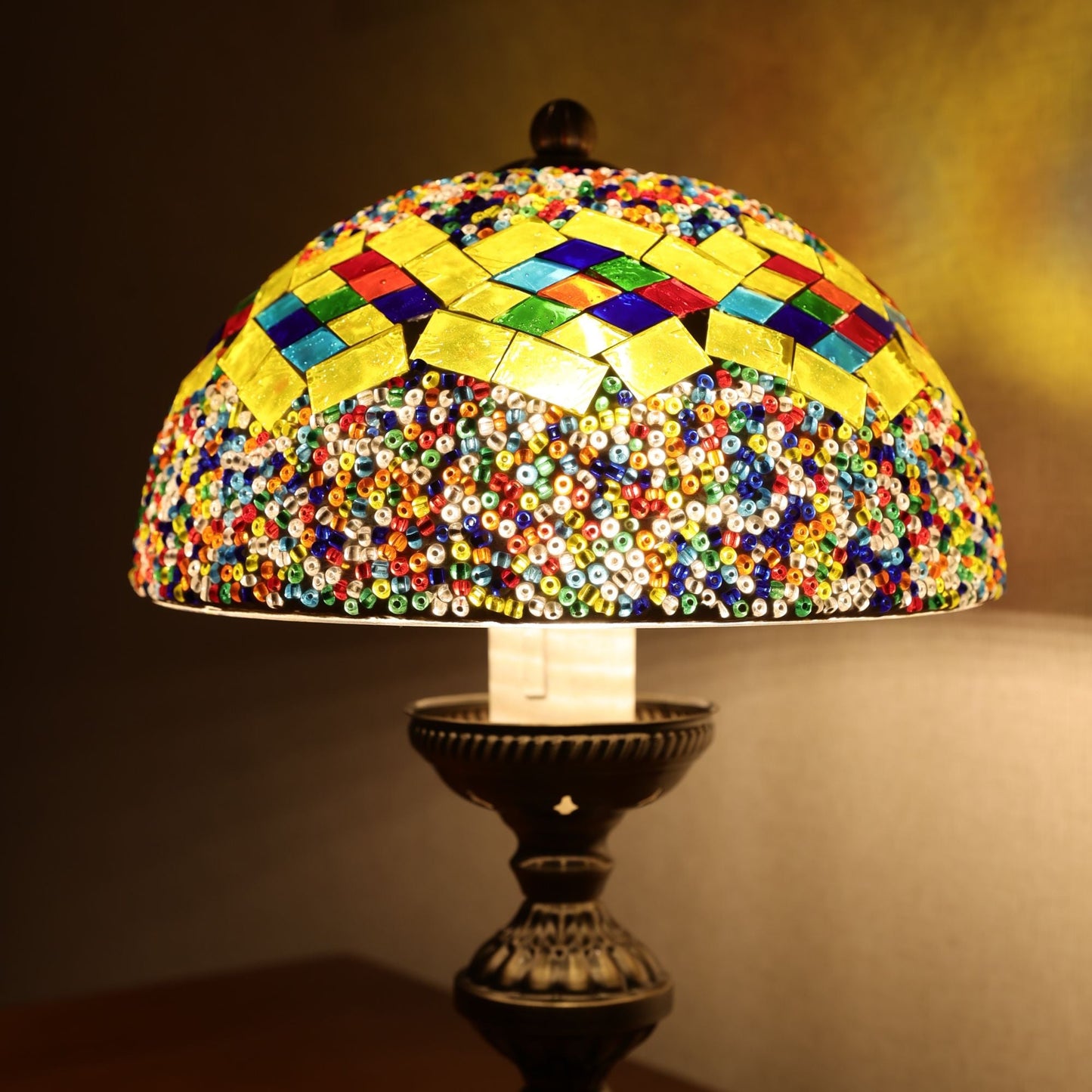 Tiffany Style Floral Mosaic Table Lamp | Colourful Stained Glass Bedside Light