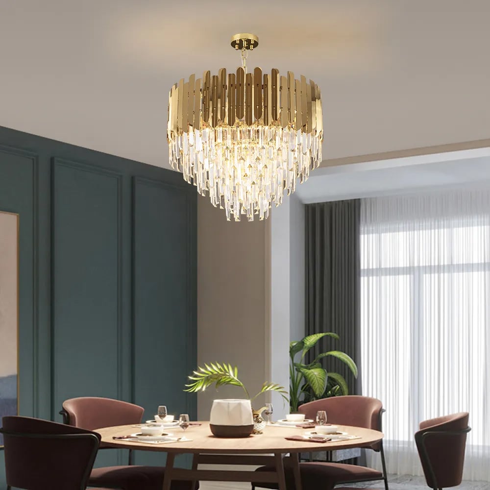 Gold Crystal Chandelier with Tiered Design | Modern Elegant Ceiling Light