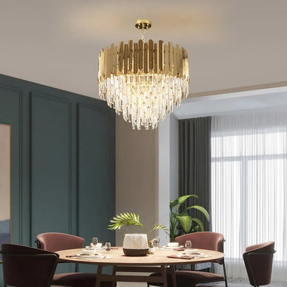 Gold Crystal Chandelier with Tiered Design | Modern Elegant Ceiling Light