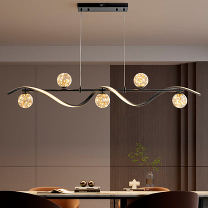 Modern Linear Chandelier with Glass Globes | Elegant LED Ceiling Light
