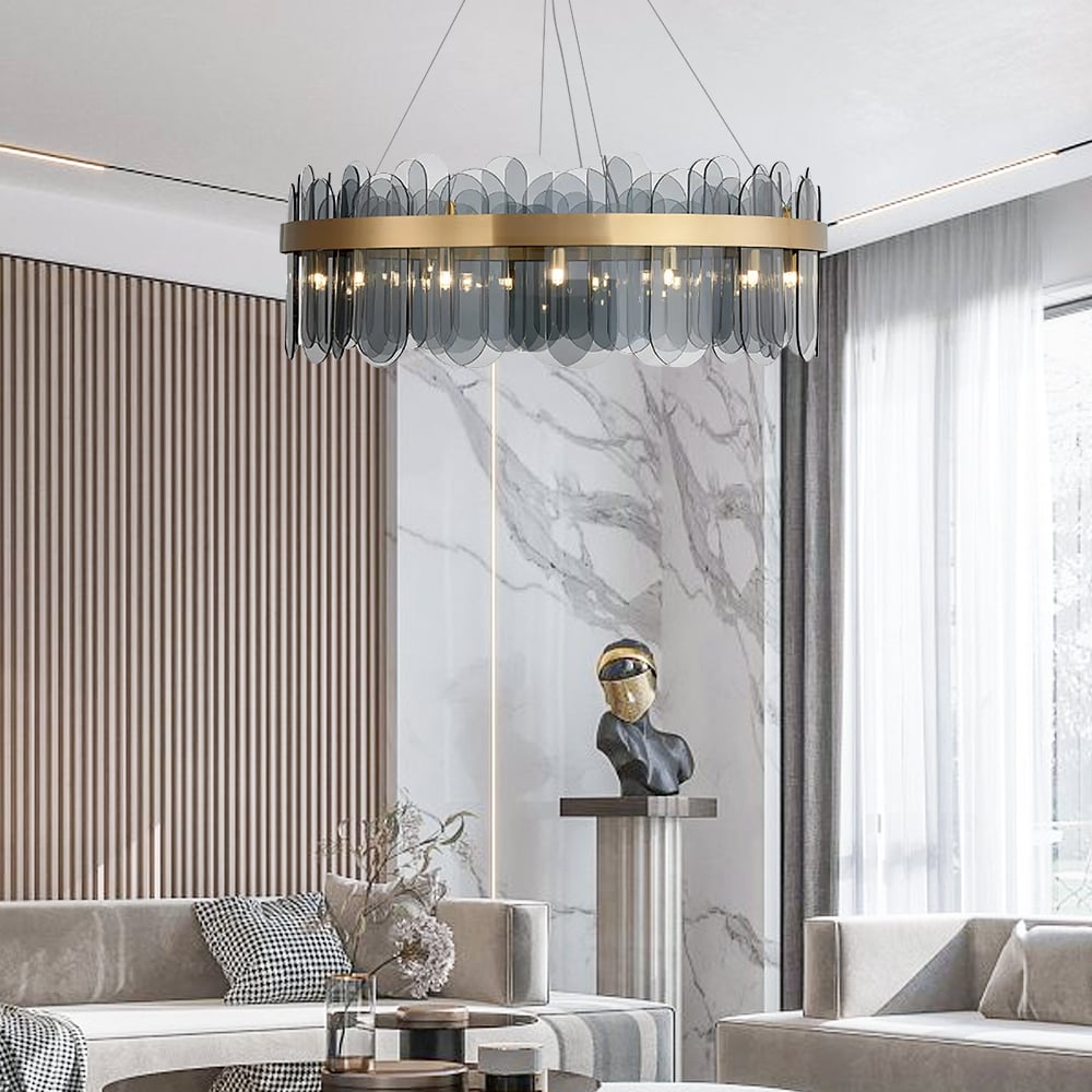 Modern Round Crystal Chandelier in Gold Finish | Elegant Ceiling Light