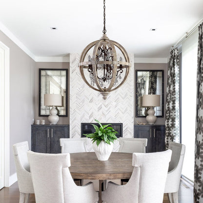 Rustic Globe Chandelier with Candle Lights | Vintage Ceiling Light Fixture