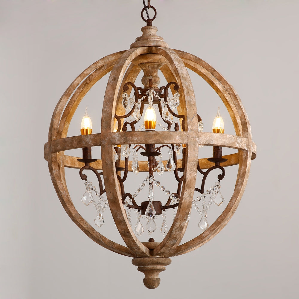 Rustic Globe Chandelier with Candle Lights | Vintage Ceiling Light Fixture